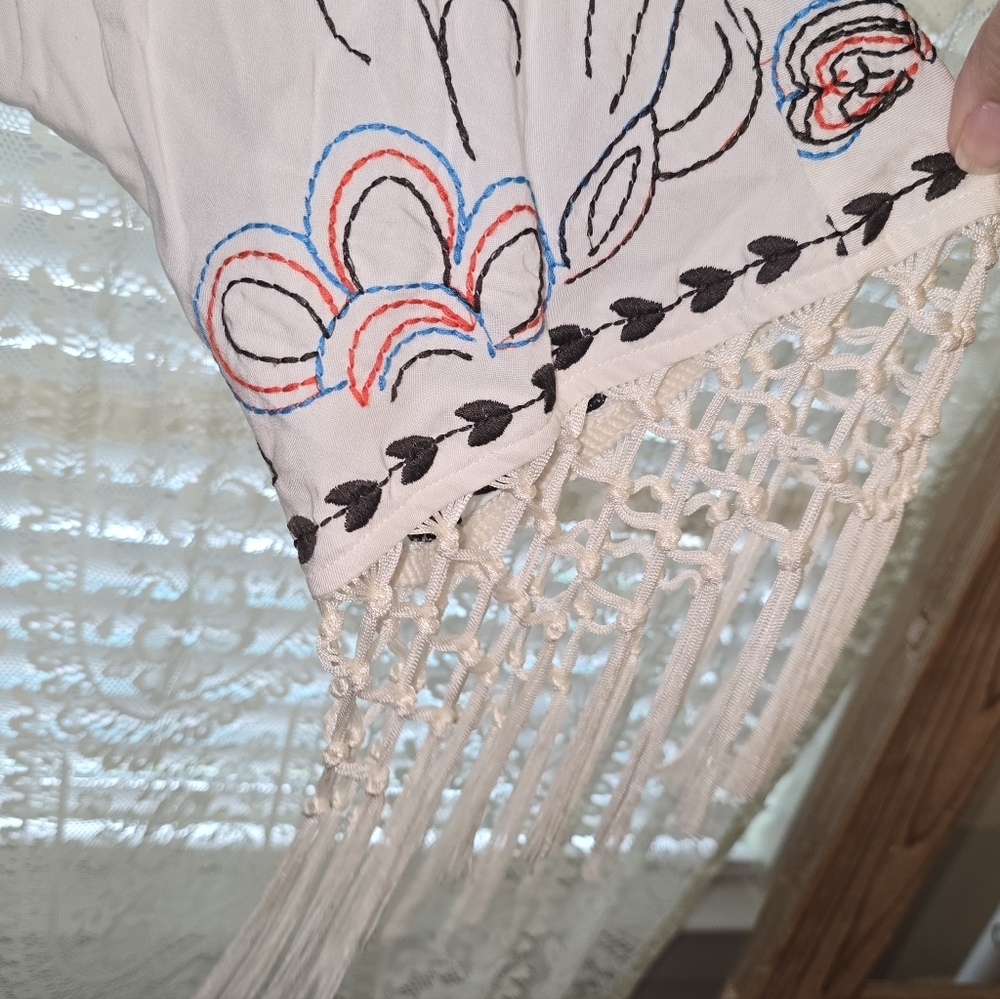 Ariat Embroidered Western White Kimono With Fringe Womens XXL - Picture 4 of 10